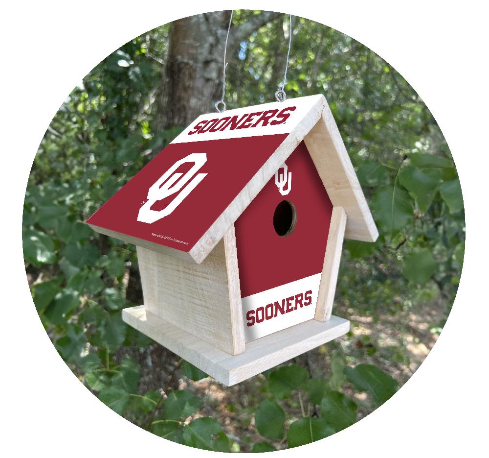 fan creations NCAA University of Oklahoma-Themed Birdhouse – White Mahogany with Bright UV Printed Team Colors