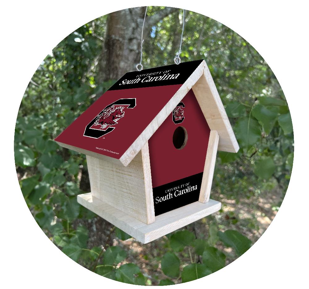 fan creations NCAA University of South Carolina-Themed Birdhouse – White Mahogany with Bright UV Printed Team Colors