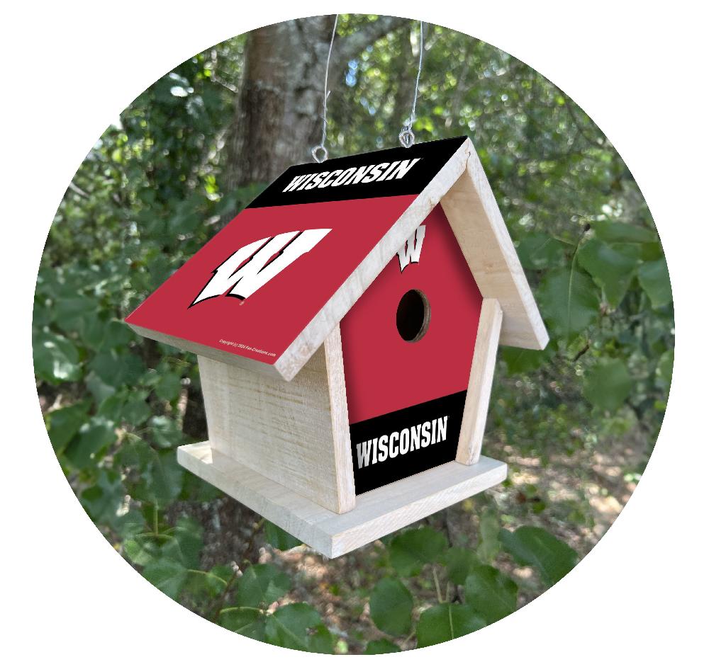 fan creations NCAA University of Wisconsin-Themed Birdhouse – White Mahogany with Bright UV Printed Team Colors