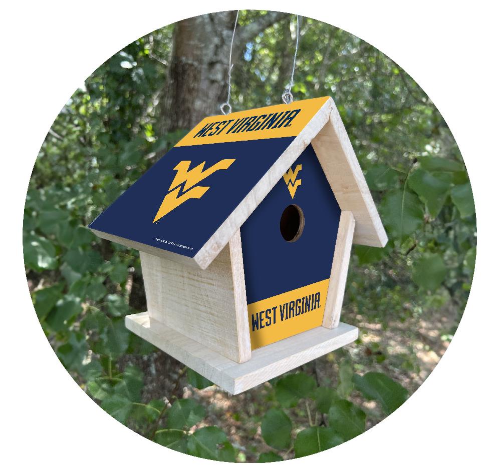 fan creations NCAA West Virginia University-Themed Birdhouse – White Mahogany with Bright UV Printed Team Colors