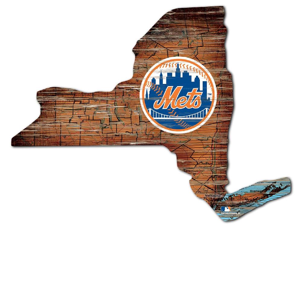 fan creations New York Mets Distressed State With Logo Sign