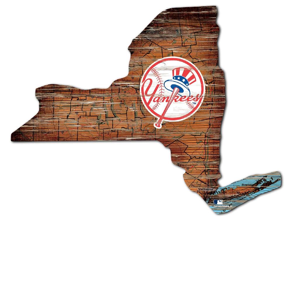 fan creations New York Yankees Distressed State With Logo Sign