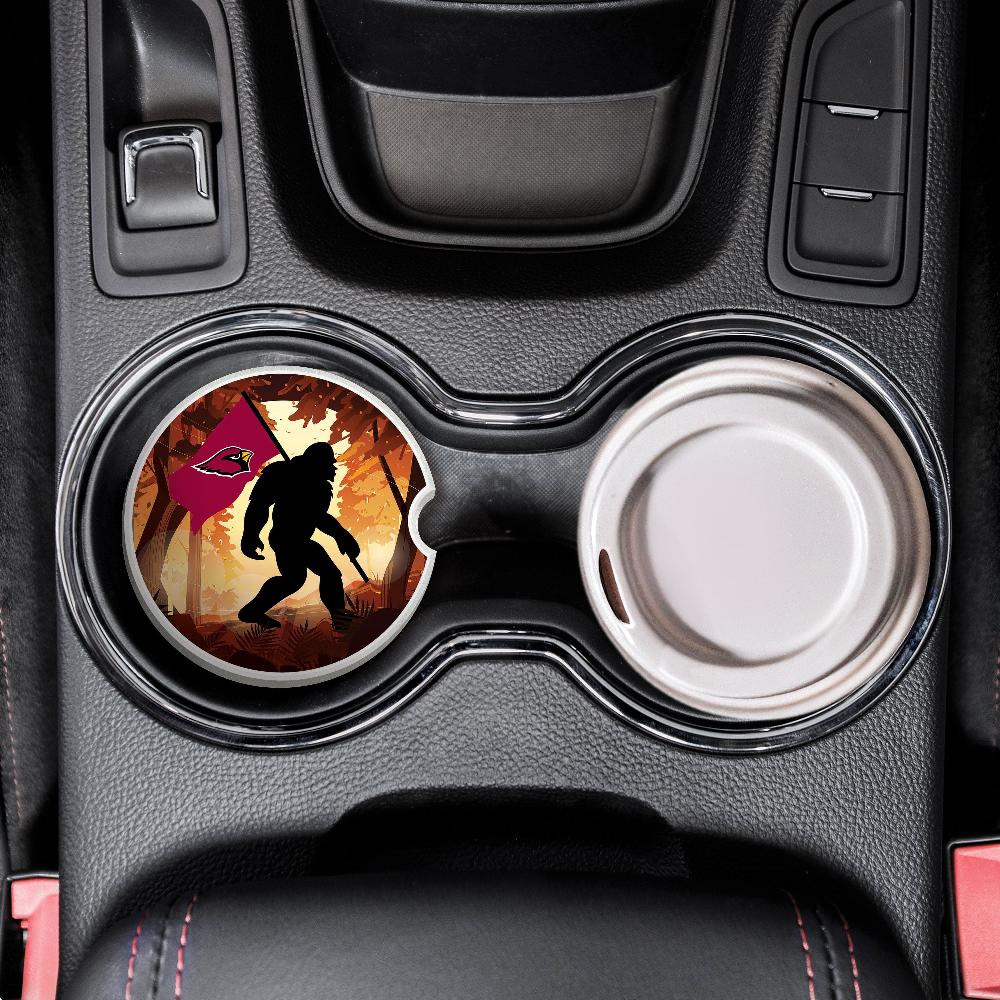 fan creations NFL Arizona Cardinals Themed Ceramic Car Coaster – 2.5" Bigfoot Carrying Team Flag Design - 2 Pack