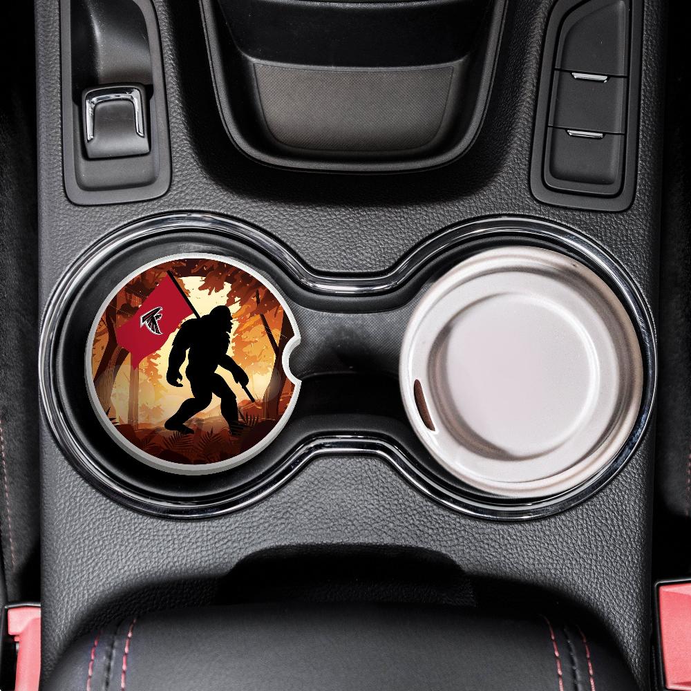 Fan Creations NFL Atlanta Falcons Themed Ceramic Car Coaster – 2.5" Bigfoot Carrying Team Flag Design - 2 Pack