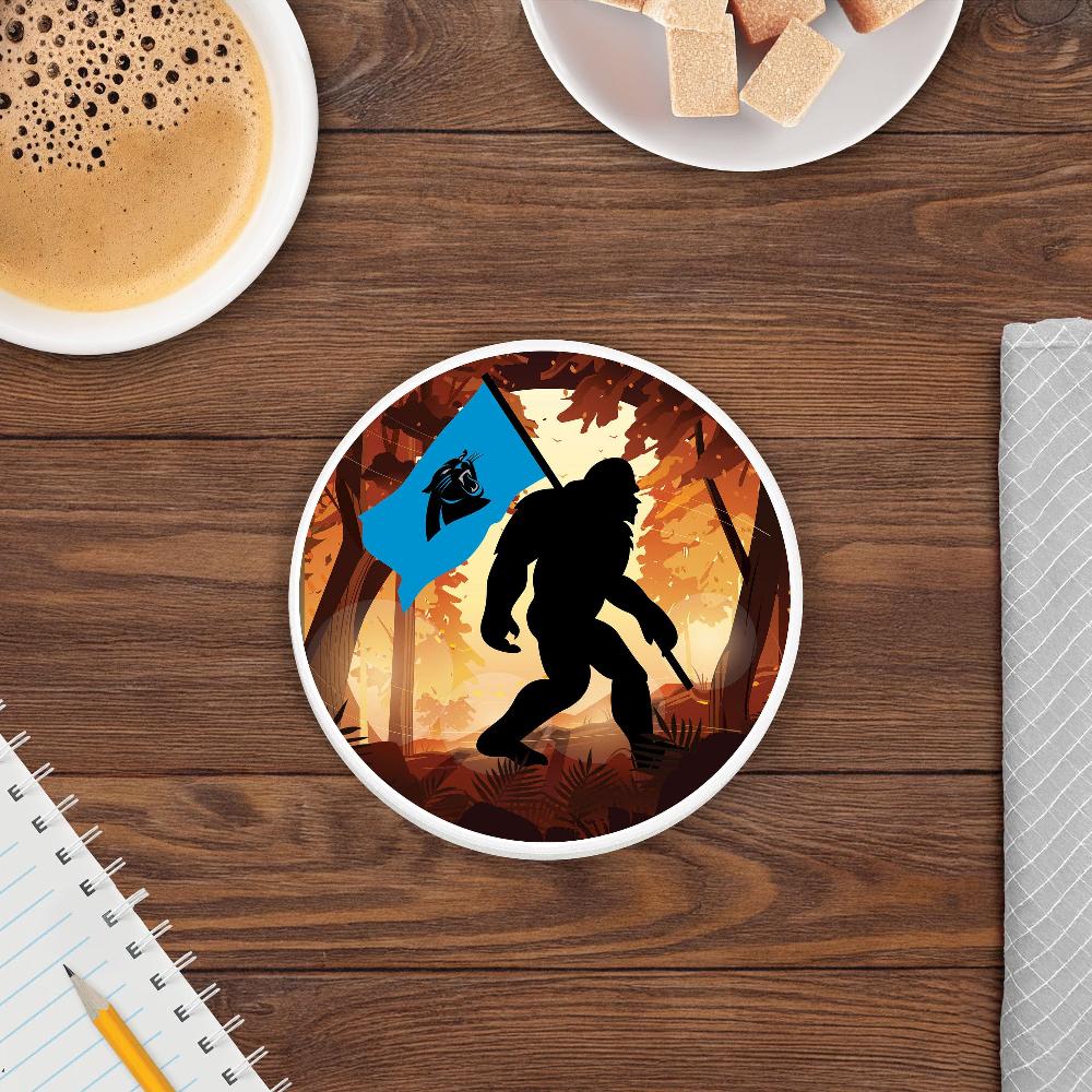 fan creations NFL Carolina Panthers - 4 inch Ceramic Big Foot Flag Car Coaster