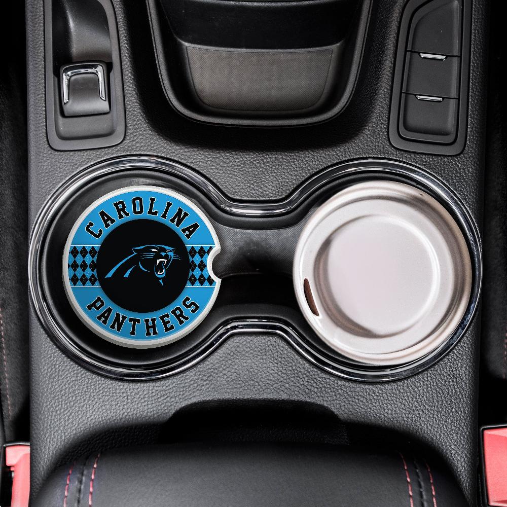 Fan Creations NFL Carolina Panthers Argyle Ceramic Car Coaster - 2 Pack