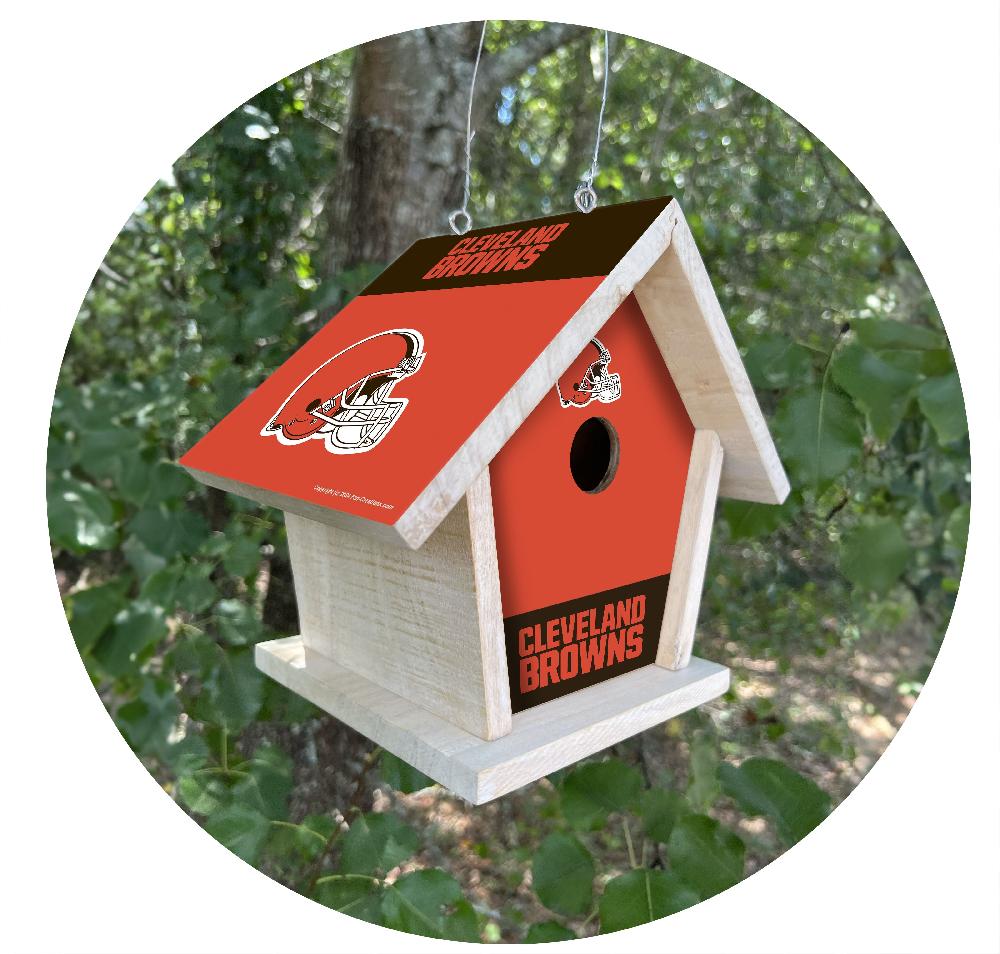fan creations NFL Cleveland Browns-Themed Birdhouse – White Mahogany with Bright UV Printed Team Colors