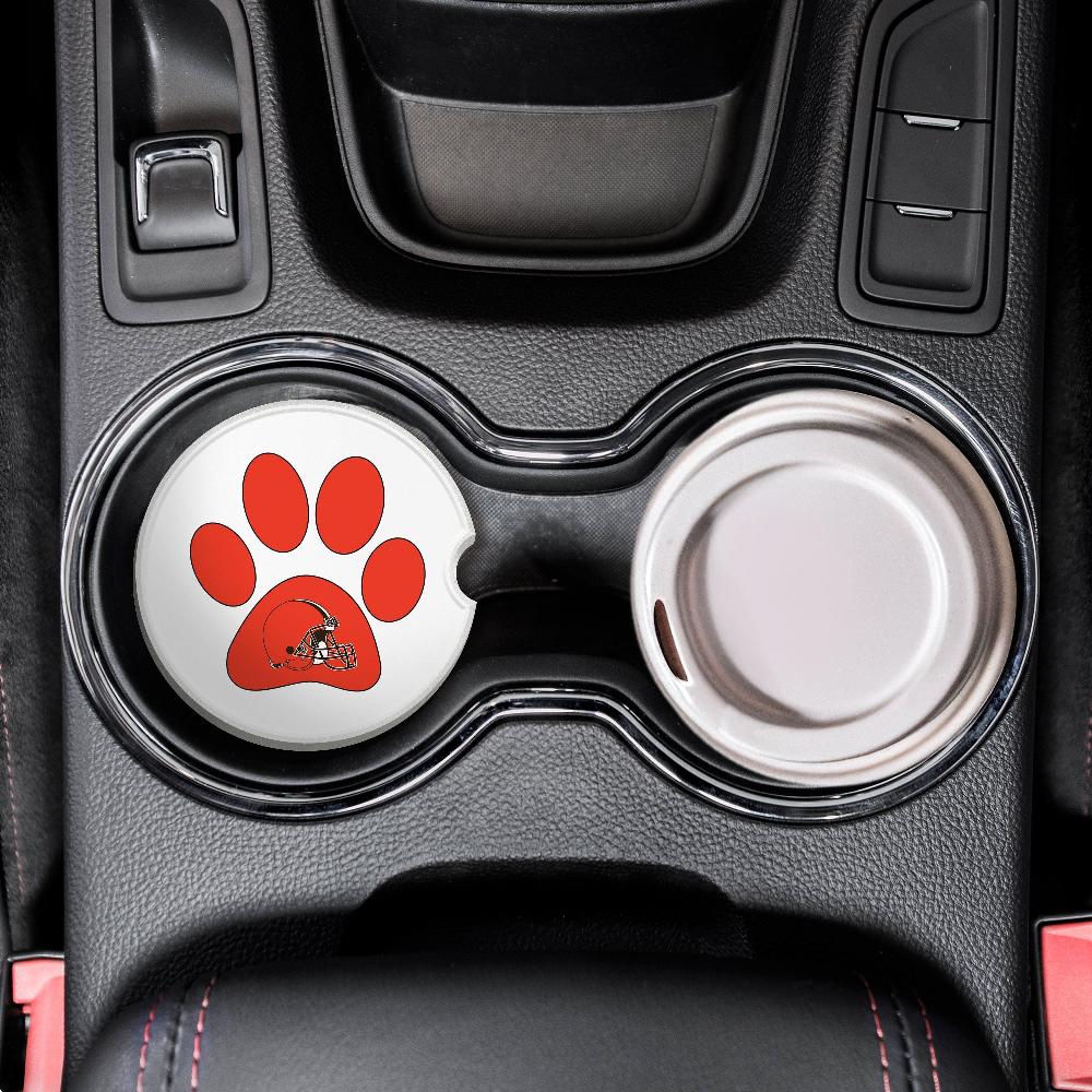 fan creations NFL Cleveland Browns -Themed Ceramic Car Coaster – 2.5" Paw Print Design - 2 Pack