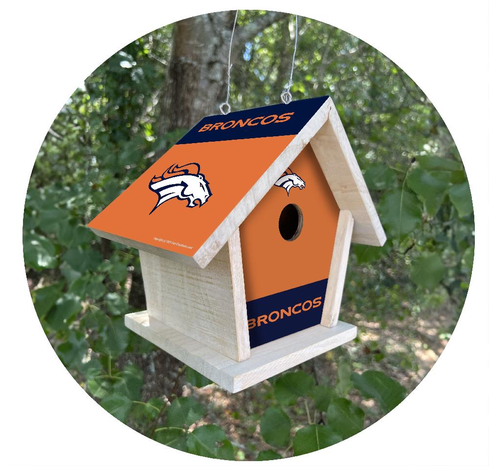 fan creations NFL Denver Broncos-Themed Birdhouse – White Mahogany with Bright UV Printed Team Colors