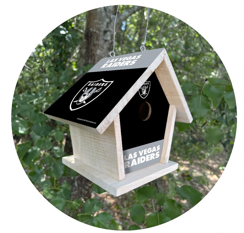 fan creations NFL Las Vegas Raiders-Themed Birdhouse – White Mahogany with Bright UV Printed Team Colors