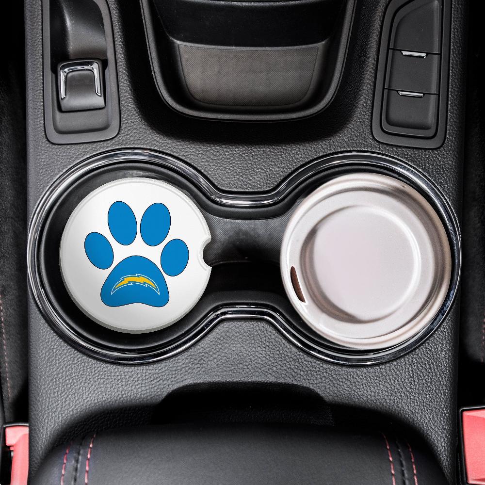 Fan Creations NFL Los Angeles Chargers -Themed Ceramic Car Coaster – 2.5" Paw Print Design - 2 Pack