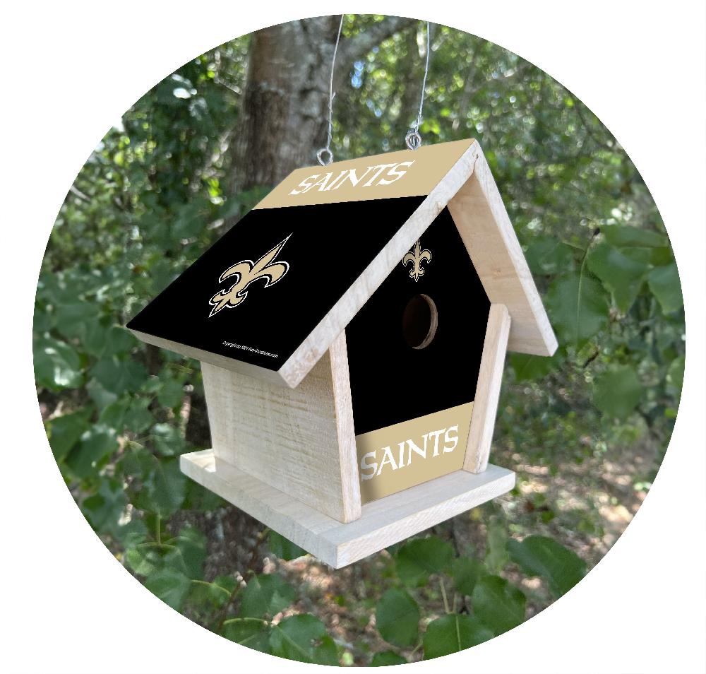 fan creations NFL New Orleans Saints-Themed Birdhouse – White Mahogany with Bright UV Printed Team Colors