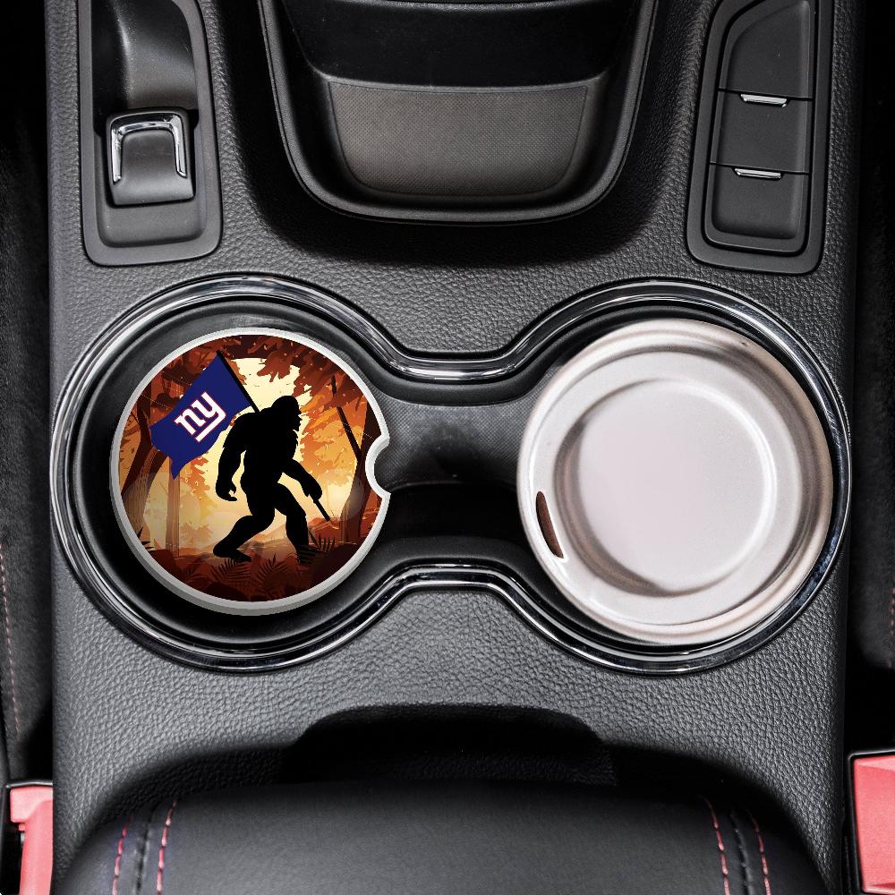 fan creations NFL New York Giants Themed Ceramic Car Coaster – 2.5" Bigfoot Carrying Team Flag Design - 2 Pack