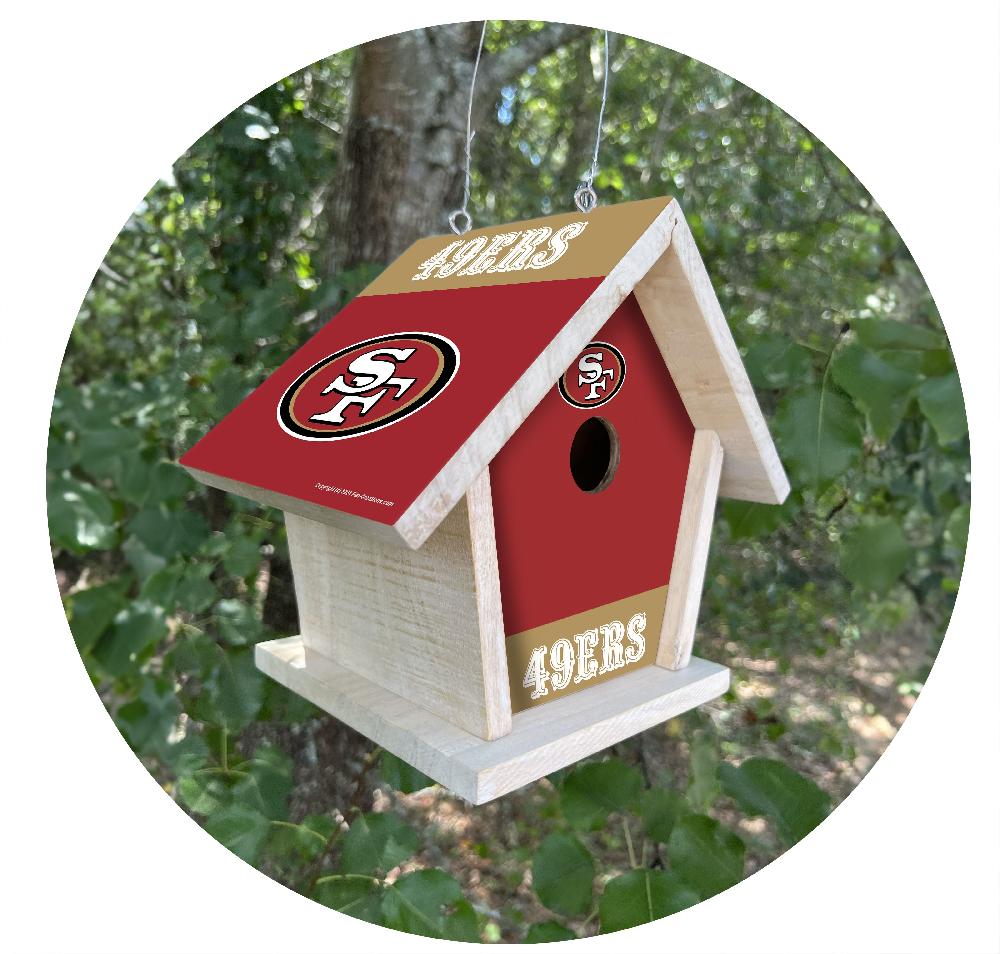 fan creations NFL San Francisco 49ers-Themed Birdhouse – White Mahogany with Bright UV Printed Team Colors