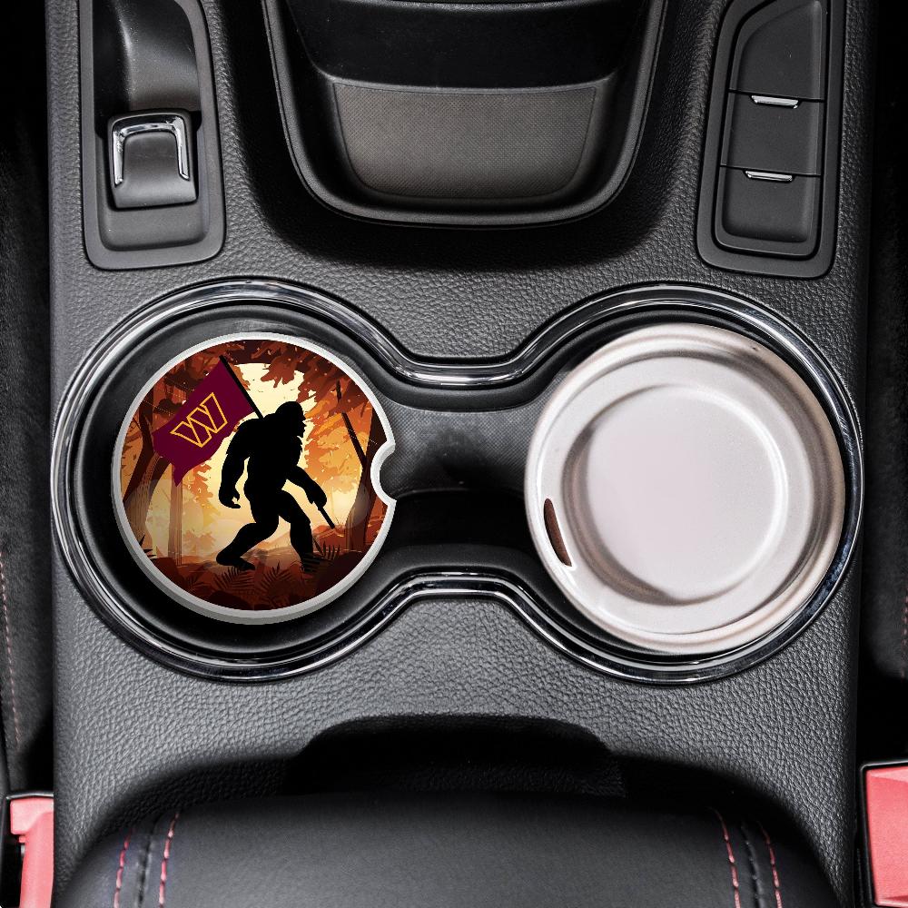 Fan Creations NFL Washington Commanders Themed Ceramic Car Coaster – 2.5" Bigfoot Carrying Team Flag Design - 2 Pack