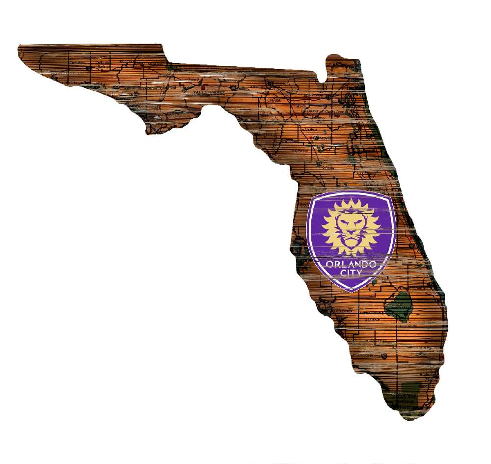 fan creations Orlando City Distressed State With Logo Sign