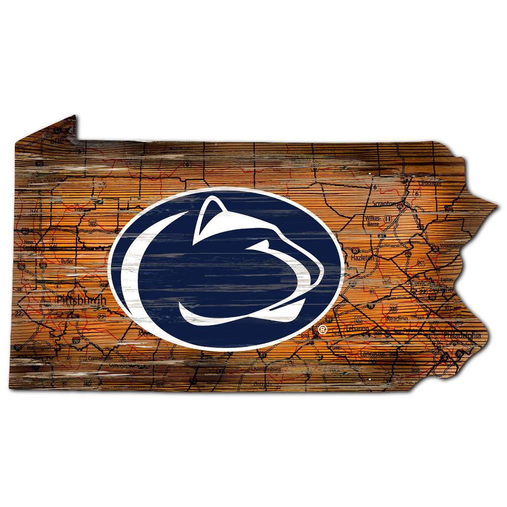 fan creations Penn State Distressed State With Logo Sign