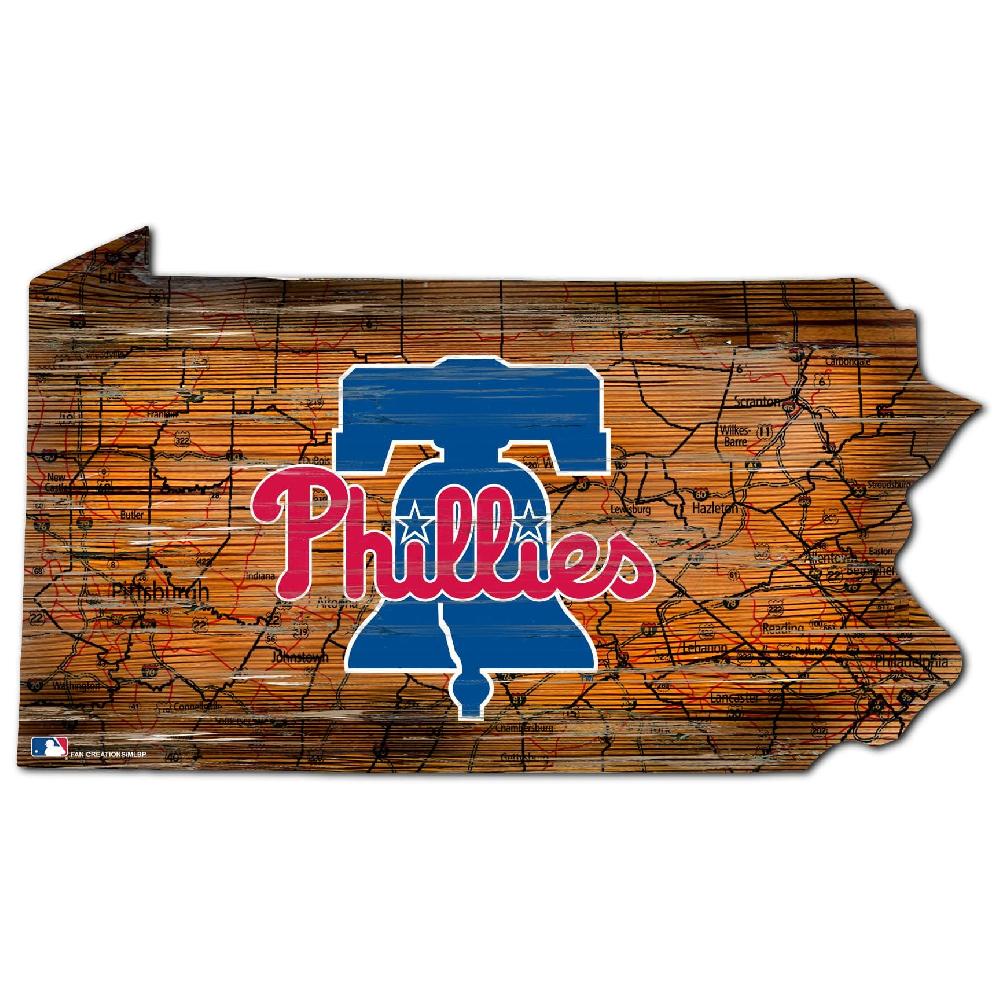 fan creations Philadelphia Phillies Distressed State With Logo Sign