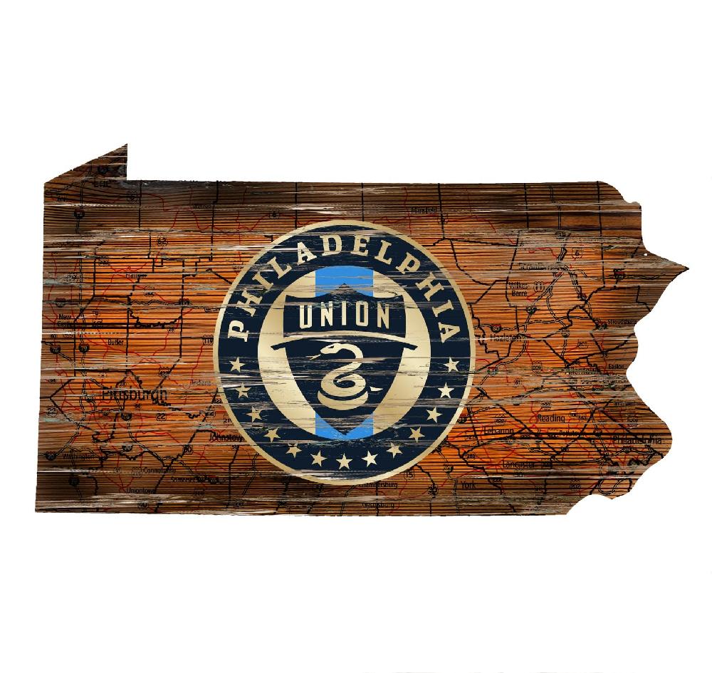 fan creations Philadelphia Union Distressed State With Logo Sign