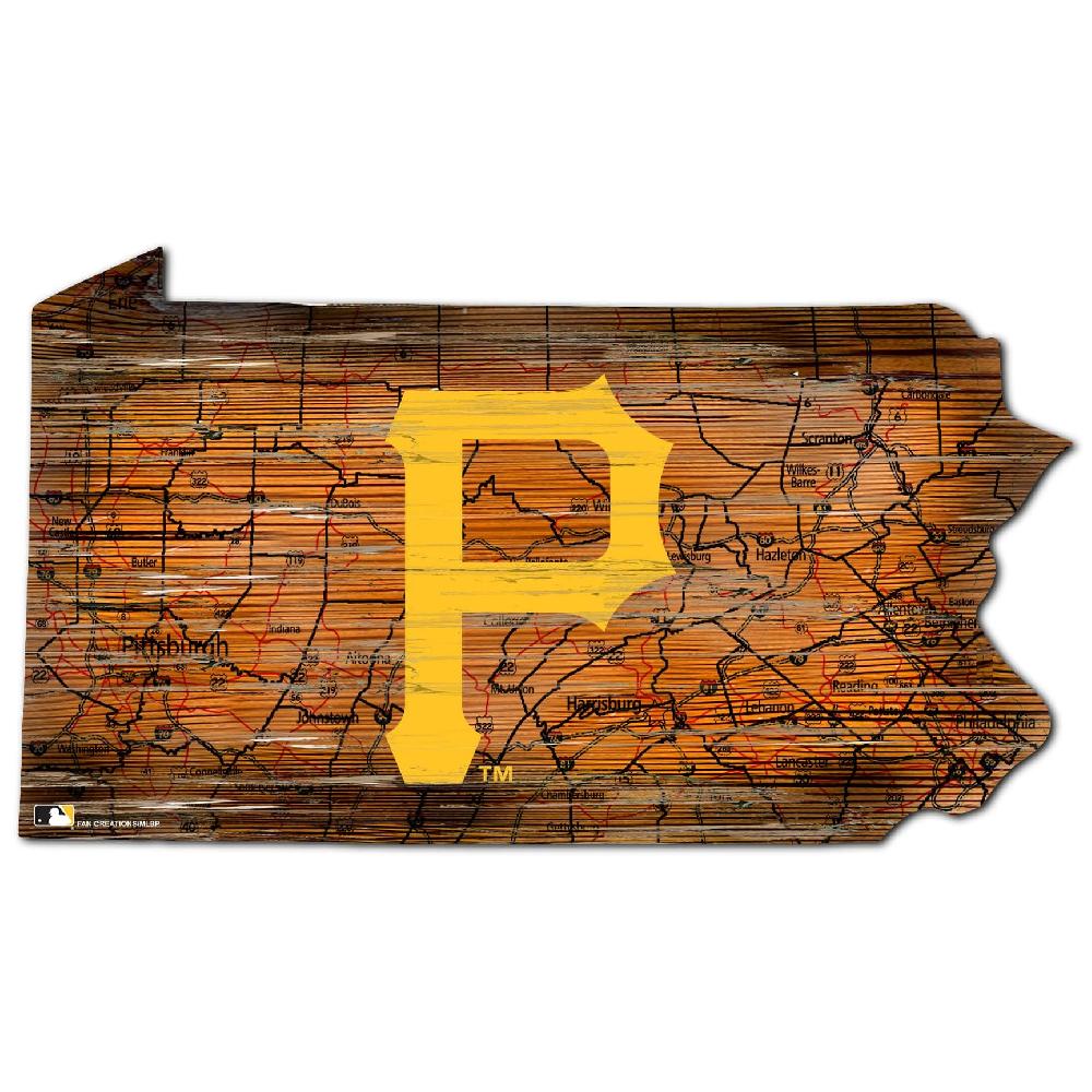 fan creations Pittsburgh Pirates Distressed State With Logo Sign