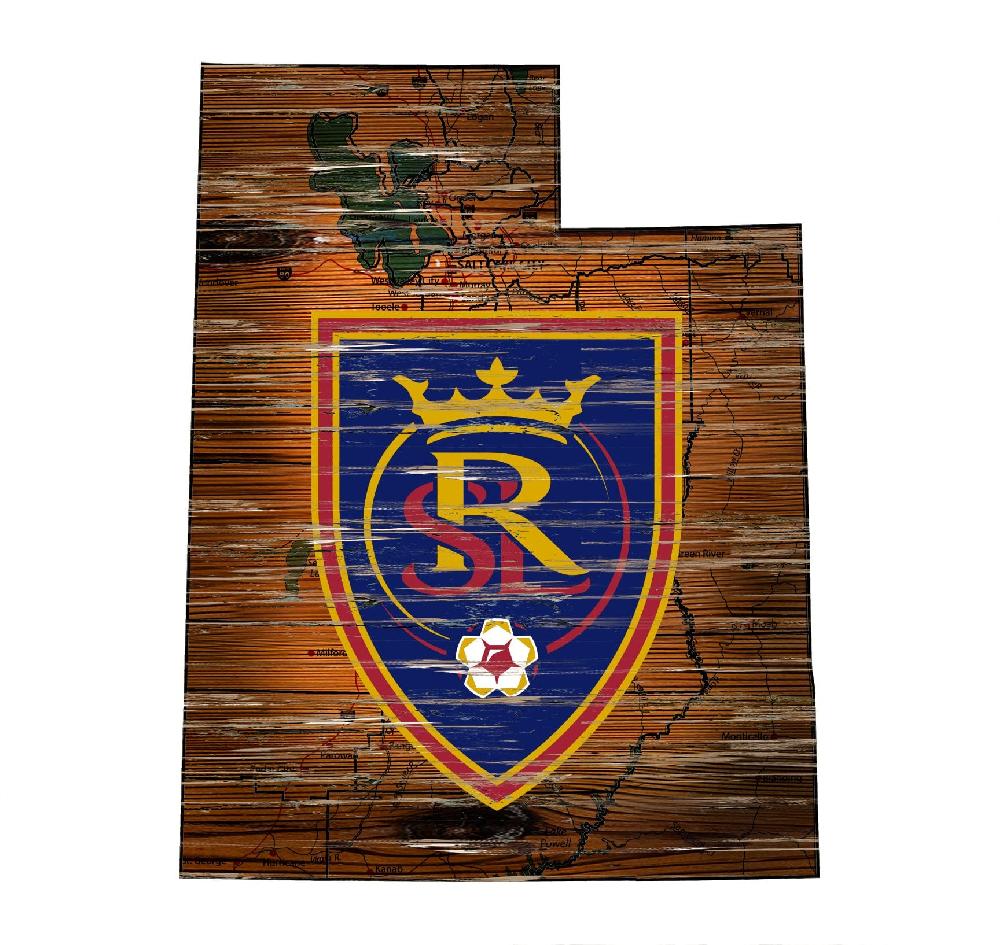 fan creations Real Salt Lake Distressed State With Logo Sign