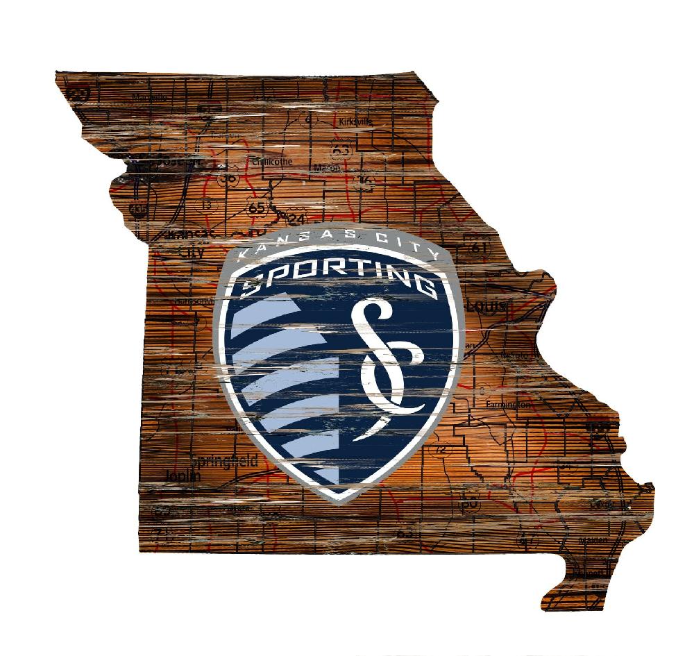 fan creations Sporting Kansas City Distressed State With Logo Sign