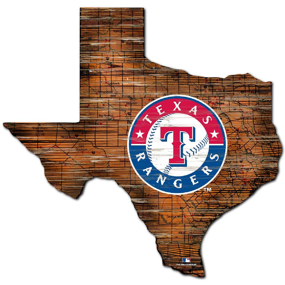 fan creations Texas Rangers Distressed State With Logo Sign