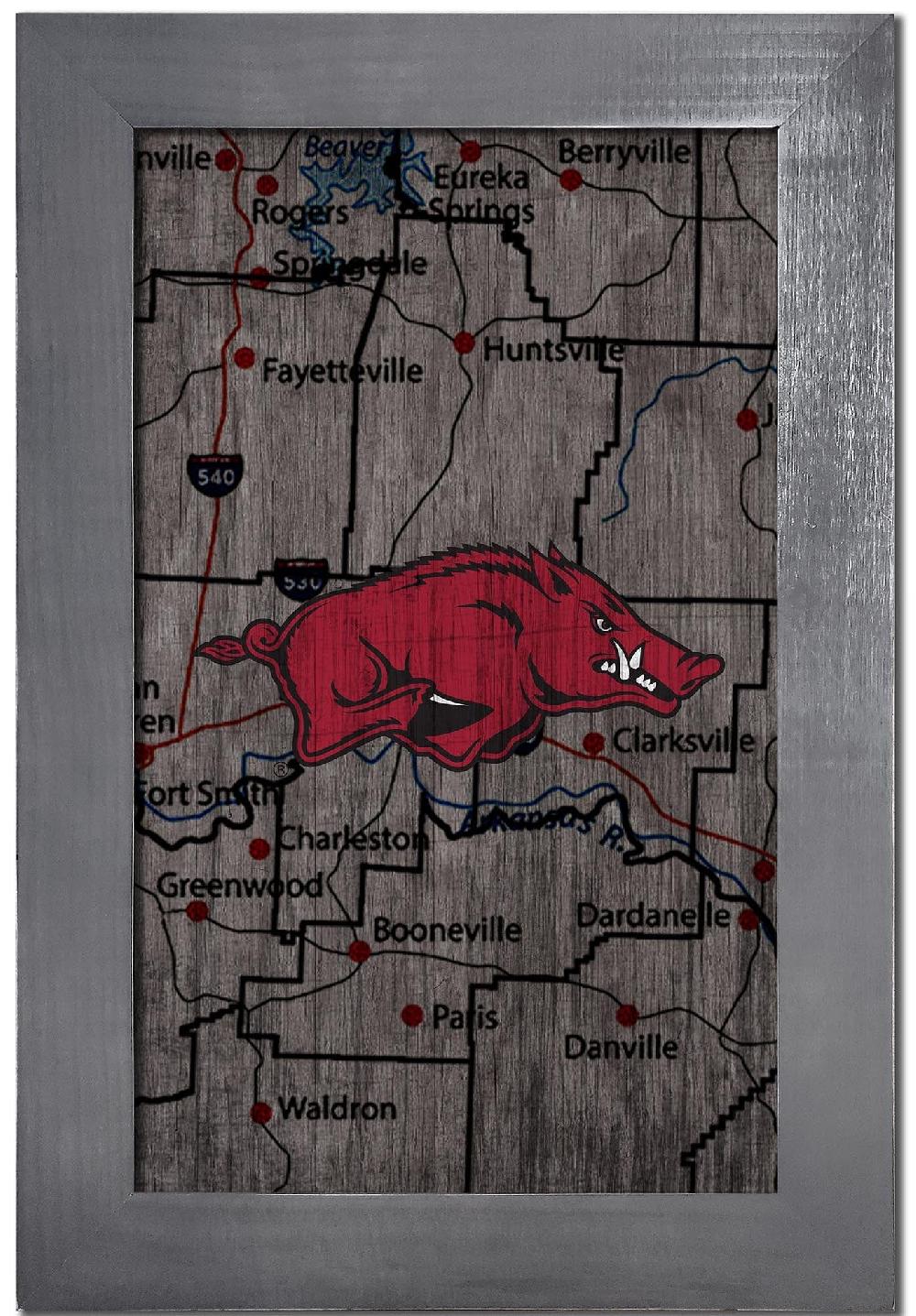 fan creations University of Arkansas City Map 11x19 Framed
