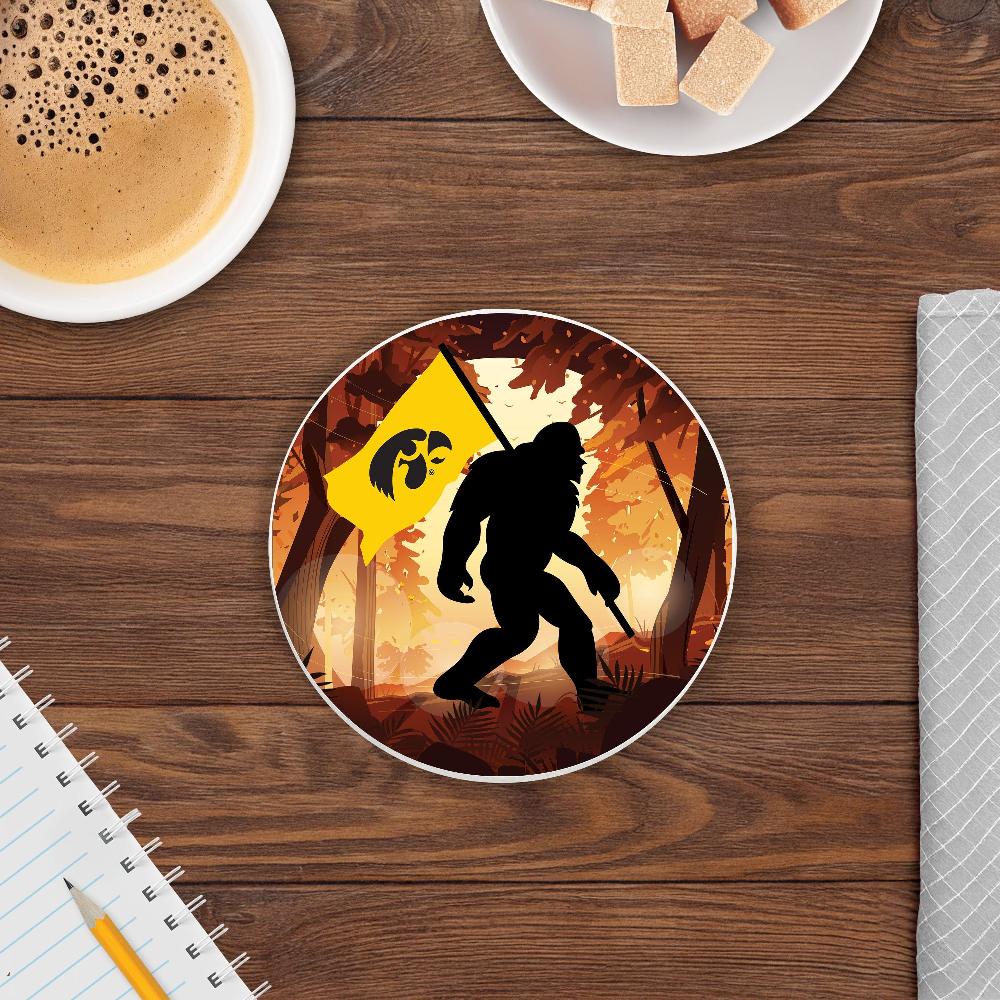 Fan Creations University Of Iowa - 4 Inch Ceramic Big Foot Flag Car Coaster