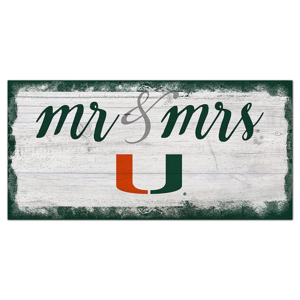 fan creations University of Miami Script Mr & Mrs 6x12 Sign