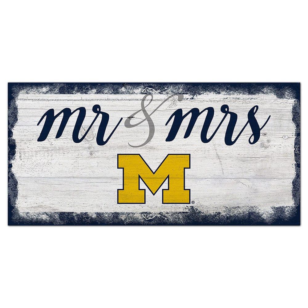 Fan Creations University Of Michigan Script Mr & Mrs 6x12 Sign