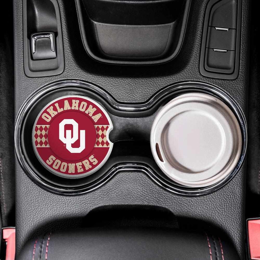 fan creations University of Oklahoma Argyle Ceramic Car Coaster - 2 Pack